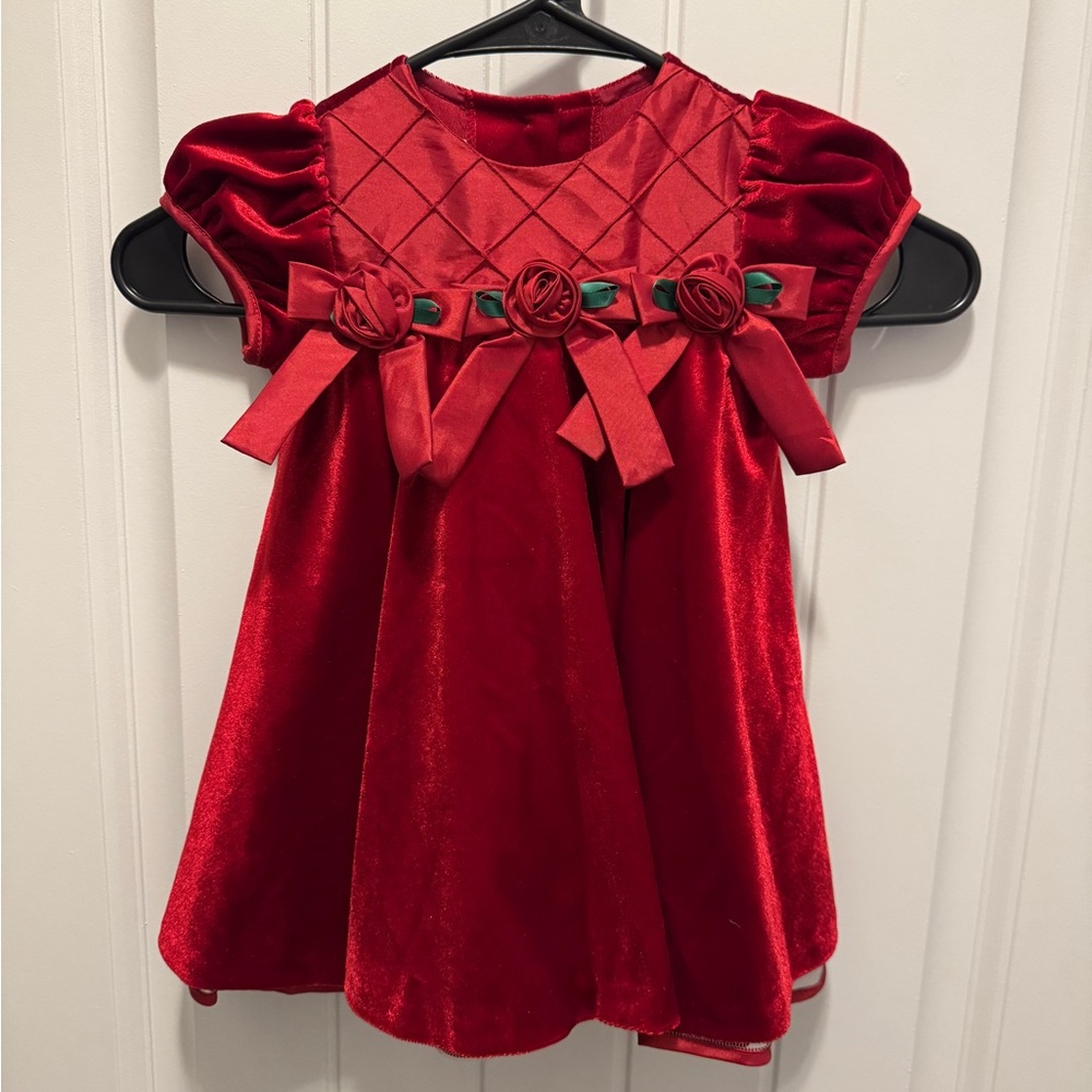 Bonnie Baby Red Velvet dress with Rosettes Toddler Baby 12M